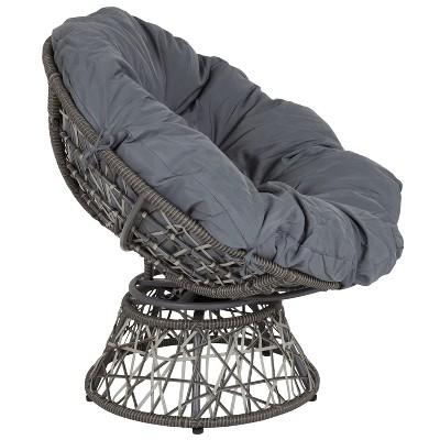 Silver Wicker and Rattan 360 Swivel Papasan Patio Chair