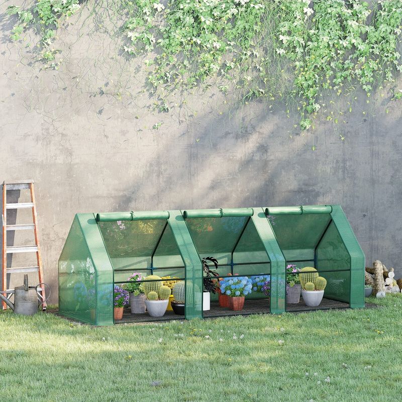 Outsunny Mini Greenhouse Portable Hot House with Large Zipper Doors & Water/UV PE Cover for Outdoor and Garden, 3 of 8