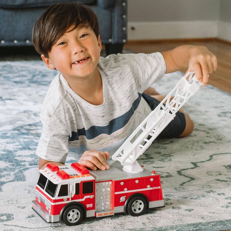 Maxx Action Large Firetruck with Extendable Ladder &#8211; Lights &#38; Sounds Motorized Rescue Vehicle, 5 of 8