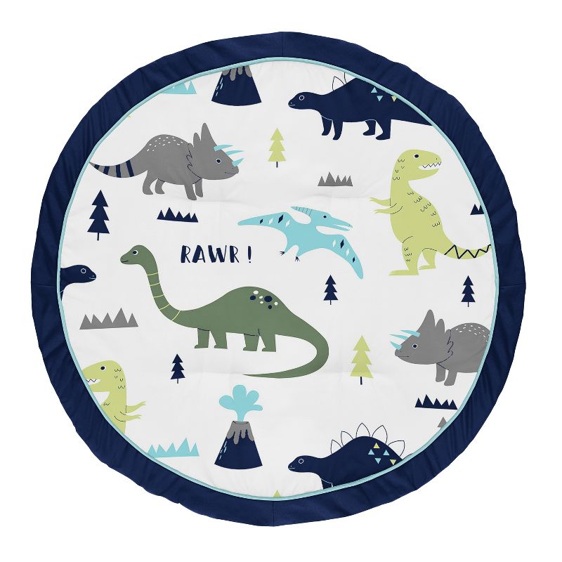 Sweet Jojo Designs Boy Baby Tummy Time Playmat Mod Dinosaur Blue Green and White, 1 of 6