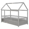 Cesicia Floor Wooden Bed with House Roof Frame, Fence Guardrails - 2 of 4