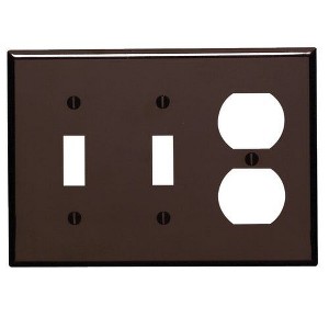 Leviton 3-Gang Plastic 2-Toggle/Duplex Outlet Wall Plate, Brown - 1 of 1