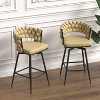 28 Inch Bar Stool Linen Woven Bar Stools Set of 2, Black Legs Bar Stools Non Adjustable Kitchen Island Chair - 3 of 4