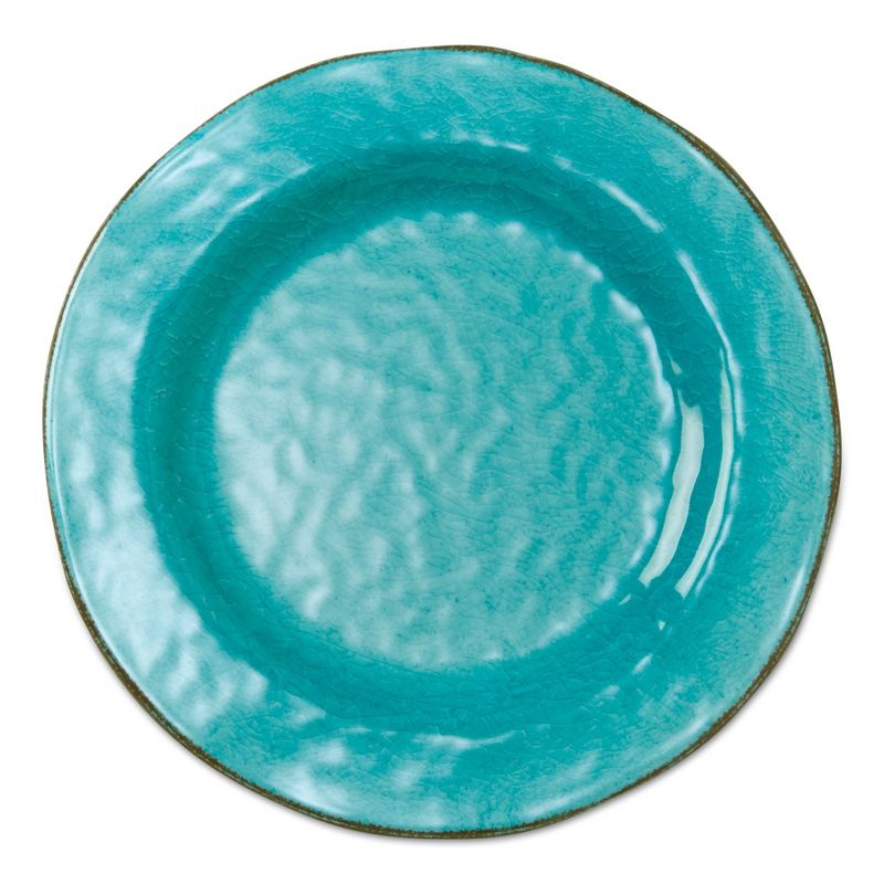 tagltd 10.75 in. Veranda Cracked Glazed Solid Melamine Plastic Dinnerware Plates Set of 4 Dishwasher Safe Indoor Outdoor Blue, 3 of 7