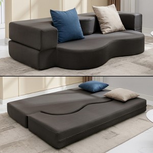 Mjkone Convertible Folding Sofa Bed with Memory Foam | Faux Leather Futon Couch for Living Room, Guest Room & Bedroom - Portable, Space-Saving - 1 of 4
