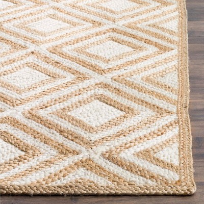 Ivory and Natural Diamond Pattern Jute Area Rug, 5' x 8'