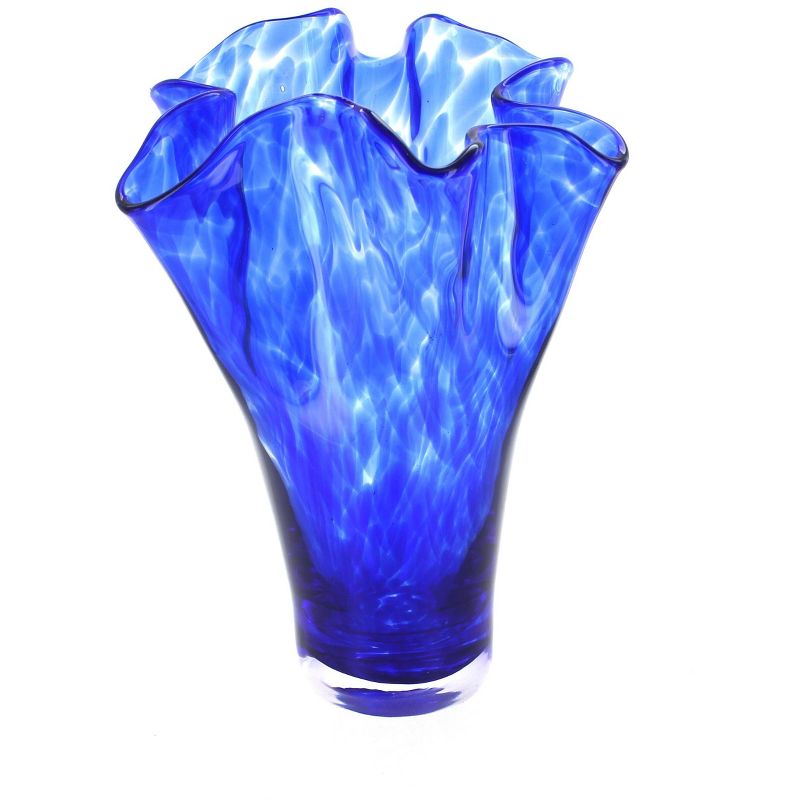 Blue Rose Polish Pottery Hand Blown Glass Ribbon Vase, 1 of 2