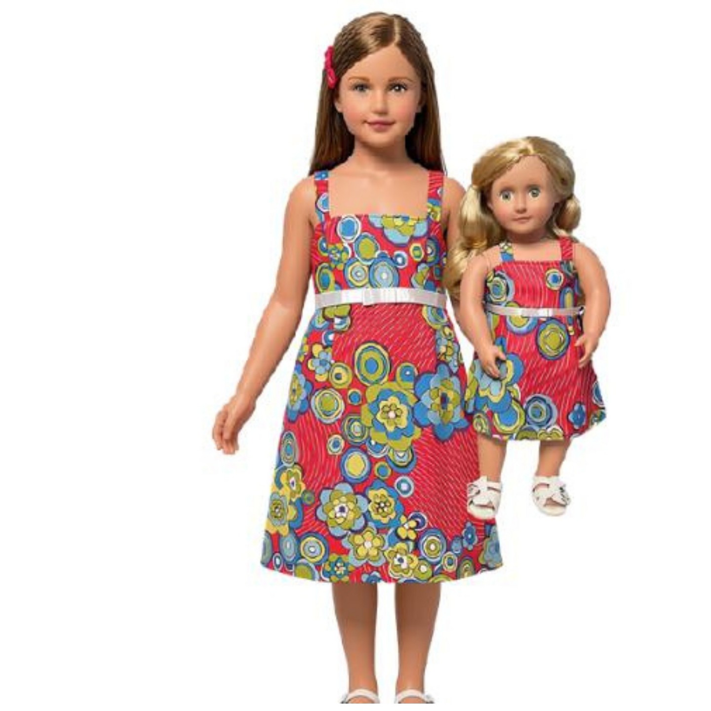 Детские куклы Doll Clothes Superstore Matching Girl Size 8 & 18 Inch Doll Sundress Set – Red Floral Dress with White Bow, цвет: Красный — фото 2