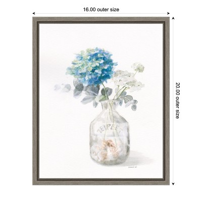 Blue and White Floral Canvas Print with Gray Frame