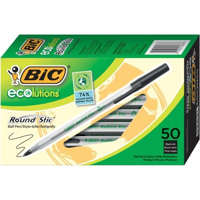 Bic Ecolutions Stick Pen, 1.0 mm Medium Tip, Translucent Barrel and Black Ink, pk of 50