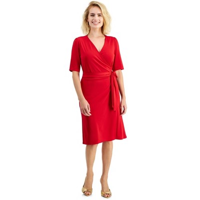 I.N.C International Concepts Womens Side-Tie Wrap Dress, Red, PM