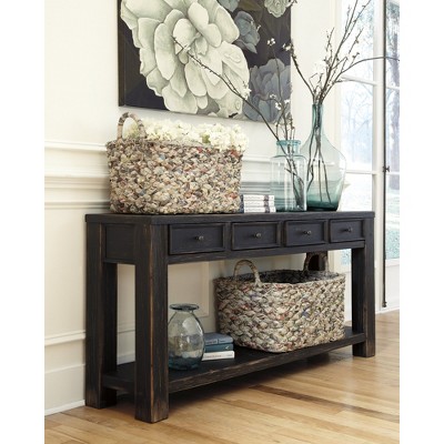 Gavelston Black Wood Rectangular Console Table with Storage