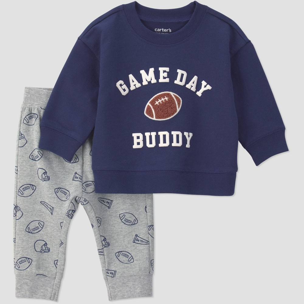 Carter's Just One You® Baby Boys' 2pc "Game Day Buddy" Sweatshirt and Joggers Set - Navy Blue 24M