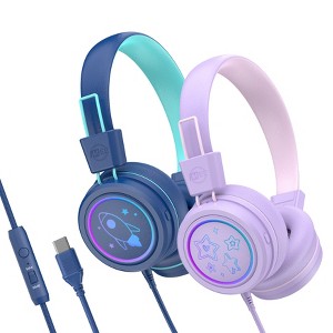 MEE audio KidJamz KJ55U (2 Pack) Safe Listening USB-C Headphones for Kids with LED Lights - 1 of 4