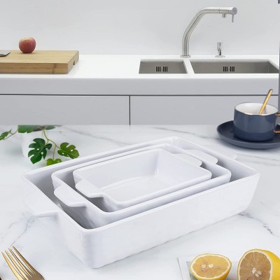 GustoWave Ceramic Baking Dish 3-piece Sets with Handles, Rectangular Bakeware dishes for Oven, Cooking, Kitchen, Cake