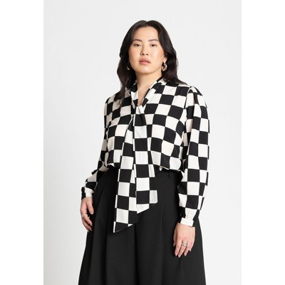 ELOQUII Women's Plus Size Printed Tie Neck Blouse