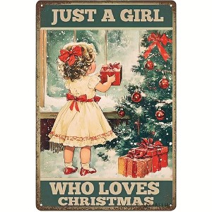 Lomsoe Just A Girl Who Loves Christmas Tin Sign Vintage Winter Metal Sign Christmas Signs Rustic Wall Decor Christmas Gift 12¡Á8 Inch - 1 of 1