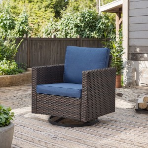 POCASSY 1 Piece Outdoor Swivel Rocker, Brown Wicker All Weather Swivel Gliding Patio Chair with Deep Seat High Back for Porch Balcony Deck - 1 of 4