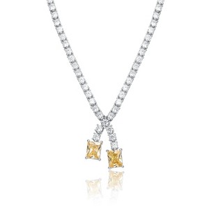 Guili Sterling Silver Two-Stone Tennis Chain Collar Necklace in Green, Red, Yellow, White, or Blue—Sleek, Modern, and Sophisticated. - 1 of 3