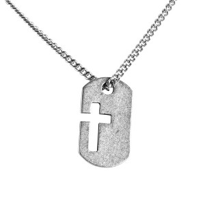 Dicksons 37-9412 Curb Chain Dogtag Cutout Cross, Silver Tone, 24 Inch, Pewter Men's Everyday Necklace, - 1 of 2