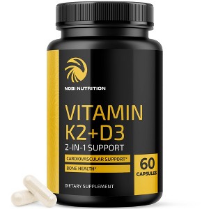 K2 + D3 Vitamin Capsules, Cardiovascular Health, Nobi Nutrition, 60ct - 1 of 4
