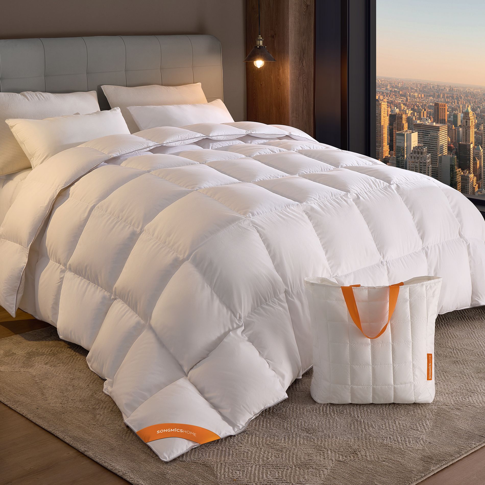 Down Comforter, Down Duvet, Queen Size Duvet Insert, Feather Comforter with Corner Loops, 90 x 90 Inches