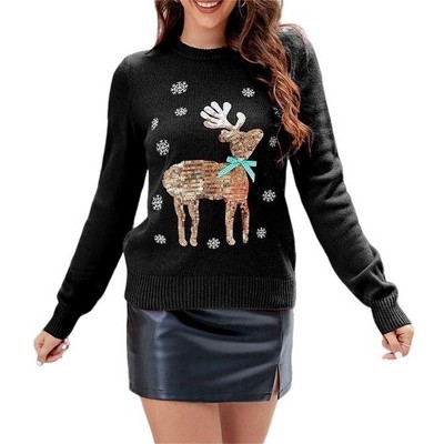 Coolmee Women's Christmas Reindeer Traditional Knitted Holiday Ugly Sweater Girl Pullover Cardigan
