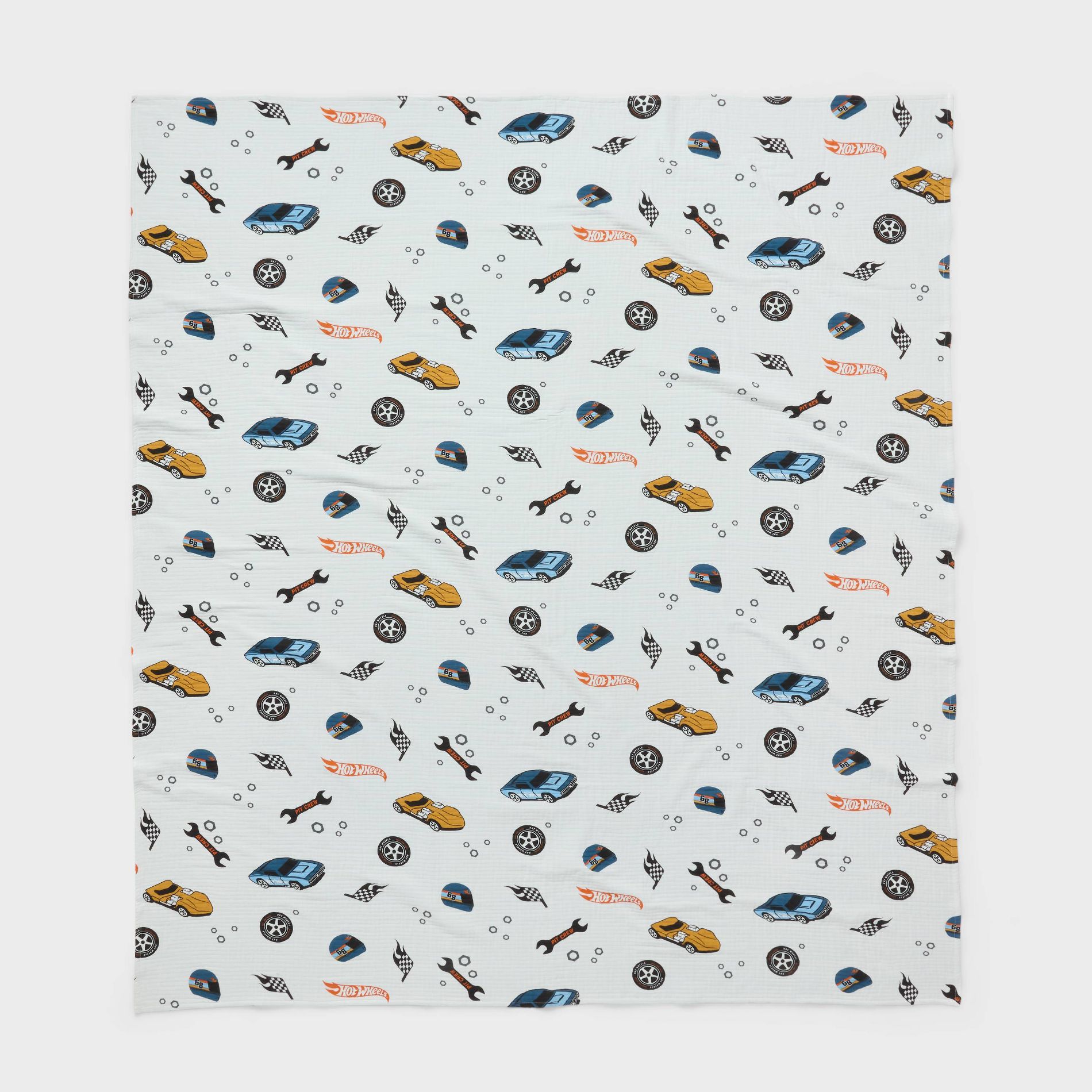 Hot Wheels Retro Matelasse Cotton Gauze Print Kids' Bed Blanket Cream - Hot Wheels by Pillowfort™