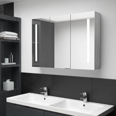 vidaXL LED Bathroom Mirror Cabinet Concrete Gray 35 in.x5.5 in.x24.4 in.