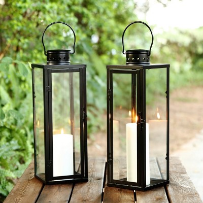 Lorient Black Metal and Glass Hanging Candle Lantern Set