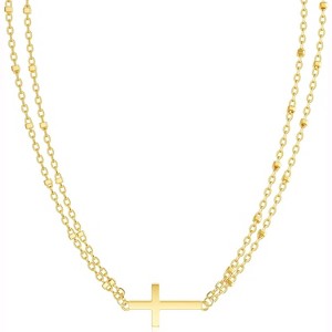 Crown Cross Necklace for Women, 14K Gold/Silver/Rosegold Plated Non-Tarnish CZ Pendant - 1 of 4