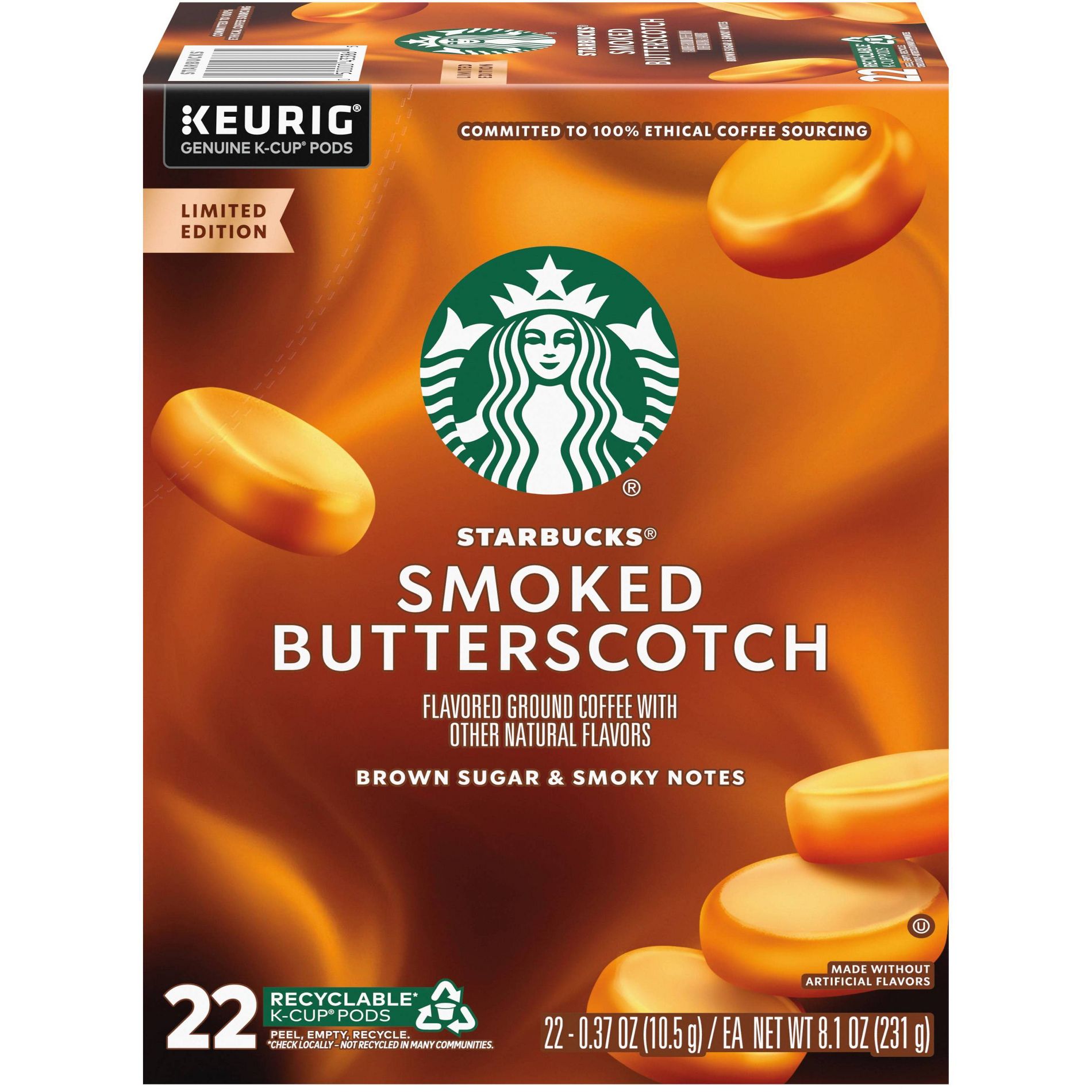 Starbucks Smoked Butterscotch Medium Dark Roast Keurig K-Cup Coffee Pods - 22ct