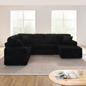 GDFStudio Ilya 6-Seater Modern U-Shaped Corduroy Upholstered Striped Sofa with Pull-Out Bed and Storage Chaise - 1 of 4