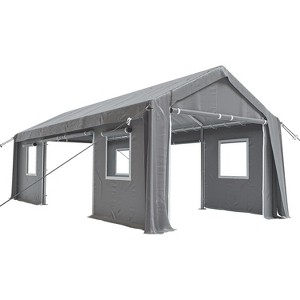PE+ Steel Frame Carport Canopy, 10x20/12x20/13x20 FT Portable Garage with 4 Doors & 4 Windows, Waterproof Shelter in Gray/Khaki/White/Green - 1 of 4