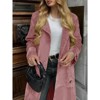 Imily Bela Womens Long Trench Coat Fall Faux Suede Jackets Double Breasted Lapel Pea Coat with Belt - 3 of 4