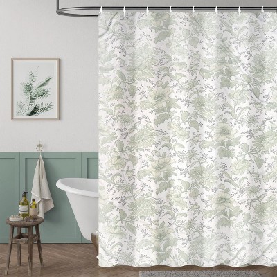 LunaLulinlk Fabric Shower Curtain, Green Floral Bathroom Shower Curtains with Hooks