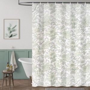 LunaLulinlk Fabric Shower Curtain, Green Floral Bathroom Shower Curtains with Hooks - 1 of 4