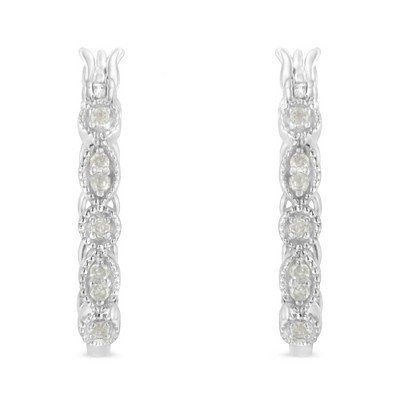 Haus of Brilliance Silver 1/6 cttw Diamond Milgrain Hoop Earring