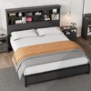 Queen Size Bed Frame with Bookcase Headboard, Queen Platform Bed with 2-tier Storage & Charging Station, No Box Spring Needed Easy Assemble，Black - 3 of 4