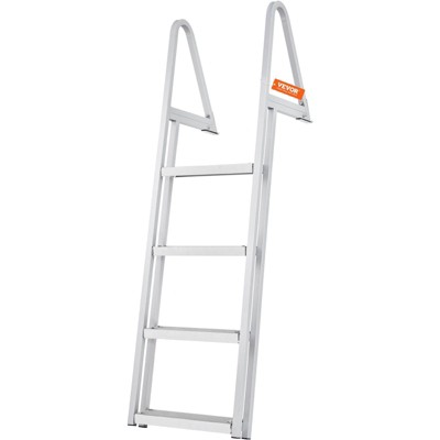 Cesicia Silver Aluminum Alloy Pontoon Boat Ladder with 4in Wide Step and Nonslip Rubber Mat