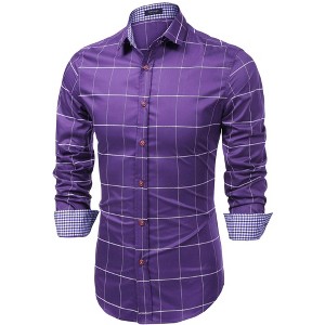 COOFANDY Mens Plaid Dress Shirt Long Sleeve Business Casual Regular Fit Button Down Shirts - 1 of 4