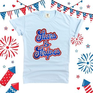 Simply Sage Market Women's Stars and Stripes Cursive Short Sleeve Garment Dyed Tee - 1 of 3