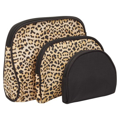 Glamlily 3 Pack Cheetah Print Makeup Bag Set, Cosmetic Travel Bags (3 Sizes)