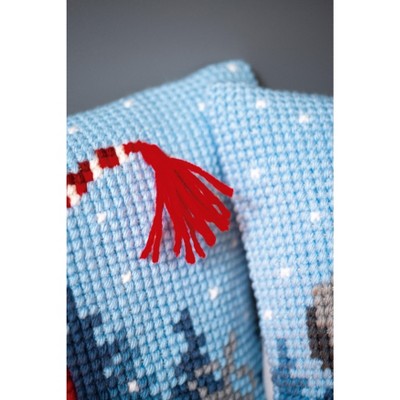 Vervaco Counted Cross Stitch Cushion Kit 16"X16"-Christmas Gnome Skiing