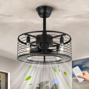 Ludomide 18" Black Caged Ceiling Fan With Lights And Remote, Chandelier Ceiling Fan For Bedroom Dining Room - 1 of 4