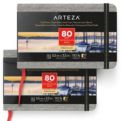 Arteza Hardcover Watercolor Paper Pad, 3.5"x5.5", 80 Pages - 2 Pack (ARTZ-8409)