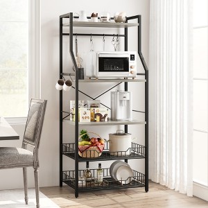Freestanding Kitchen Bakers Rack, 5 Tier Microwave Stand with Wire Basket & Adjustable Feet, 50.7'' Tall Industrial Coffee Bar Statio - 1 of 4