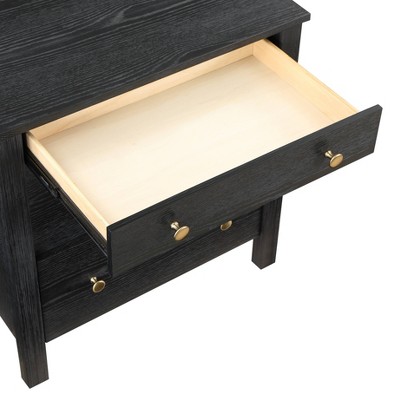 Delano Black Oak Veneer 2-Drawer Nightstand with Gold Knobs