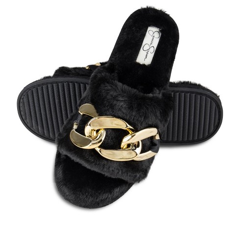 Women Fur Slippers House Fuzzy Slippers Comfy Memory Foam Plush Fur Open  Toe Indoor Slippers Black : : Clothing, Shoes & Accessories