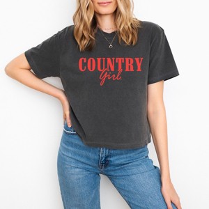 Country Girl Puff Print - Womens Boxy Crop Top Graphic T-Shirt - 1 of 4